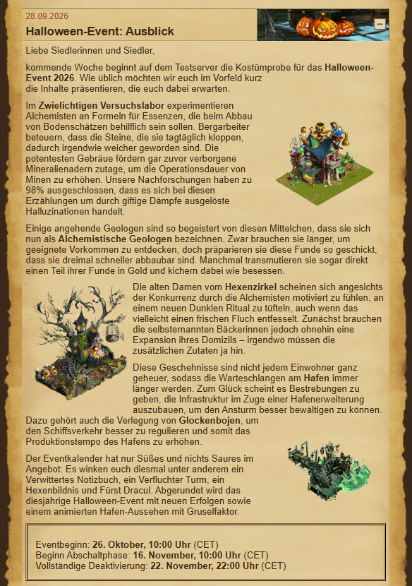 Hinweis zu Halloween Event